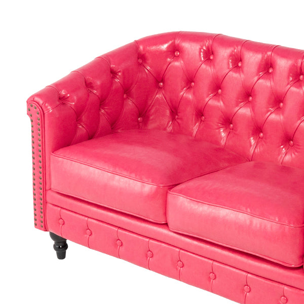 ピンクPUレザーコンパクトチェスターフィールドラウンジ2シーター