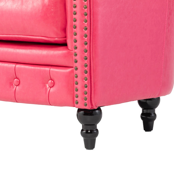 ピンクPUレザーコンパクトチェスターフィールドラウンジ2シーターソファ　VINCENT