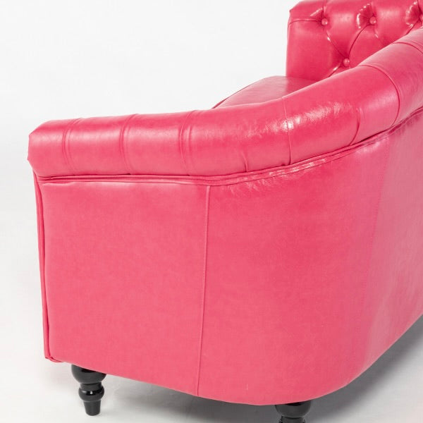 ピンクPUレザーコンパクトチェスターフィールドラウンジ2シーターソファ　VINCENT