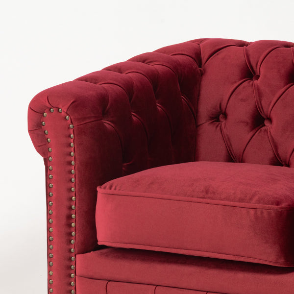 レッドベルベットコンパクトチェスターフィールド3シーターソファ　VINCENT(ヴィンセント)