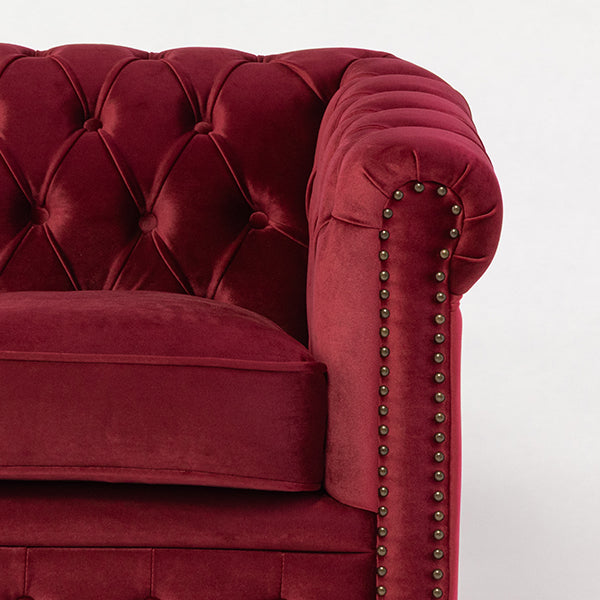 レッドベルベットコンパクトチェスターフィールド3シーターソファ　VINCENT(ヴィンセント)