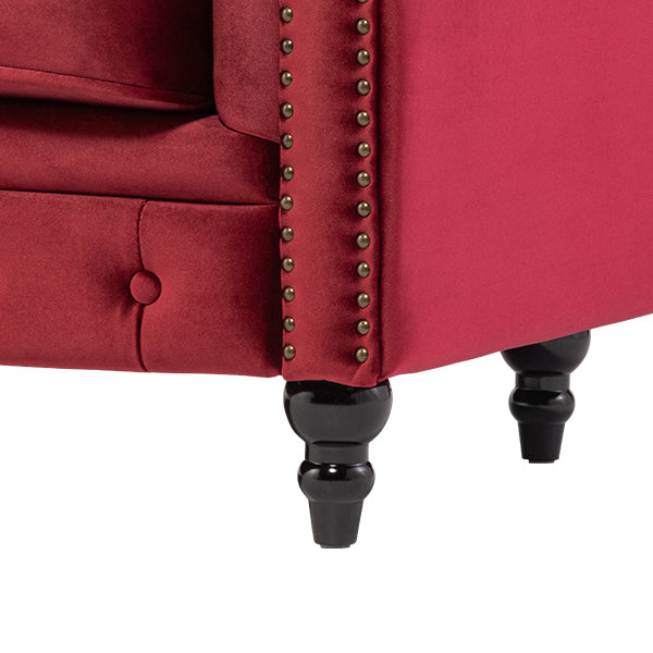 レッドベルベットコンパクトチェスターフィールド3シーターソファ　VINCENT(ヴィンセント)
