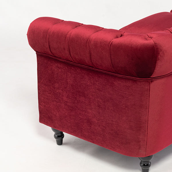 レッドベルベットコンパクトチェスターフィールド3シーターソファ　VINCENT(ヴィンセント)