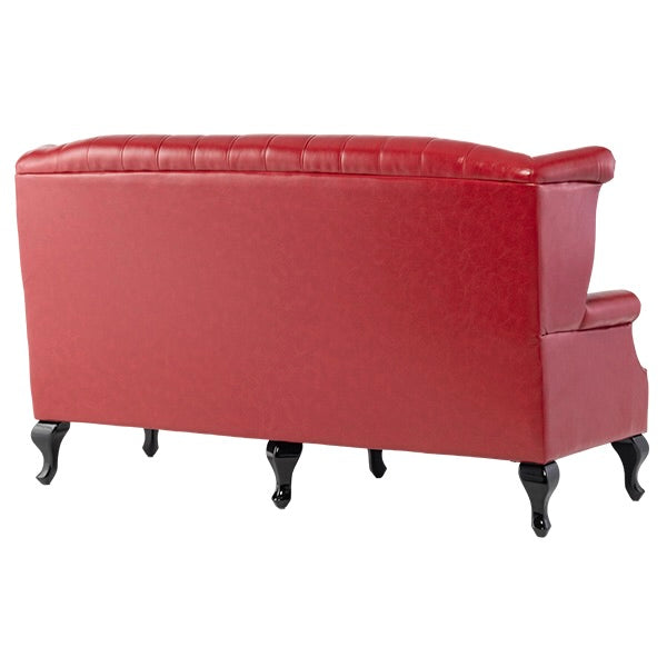 レッドPUレザーチェスターフィールド3シーターウイングバックソファ