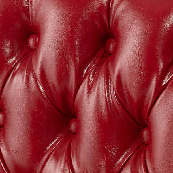 レッドPUレザーチェスターフィールド3シーターウイングバックソファ