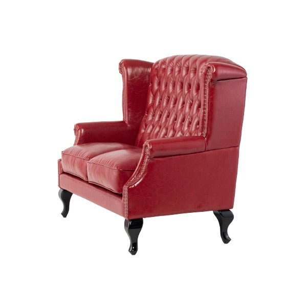 レッドPUレザーチェスターフィールドウイングバックソファ