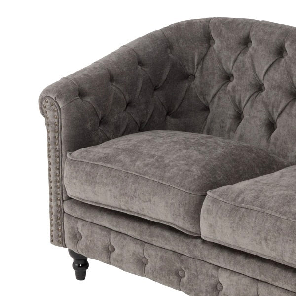 グレーファブリックコンパクトチェスターフィールドラウンジ3シーターソファ　VINCENT