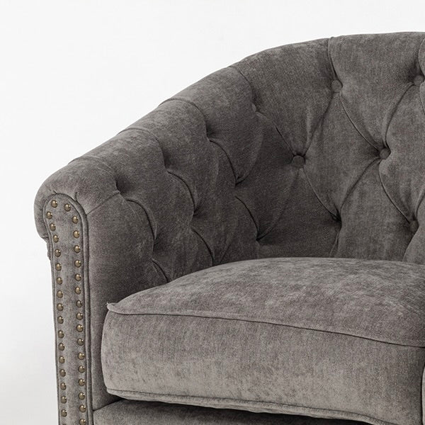 グレーファブリックコンパクトチェスターフィールドラウンジ3シーター