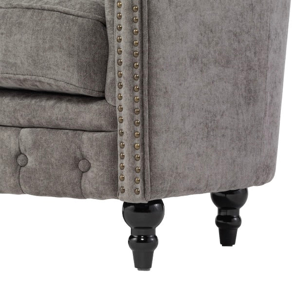 グレーファブリックコンパクトチェスターフィールドラウンジ3シーターソファ　VINCENT