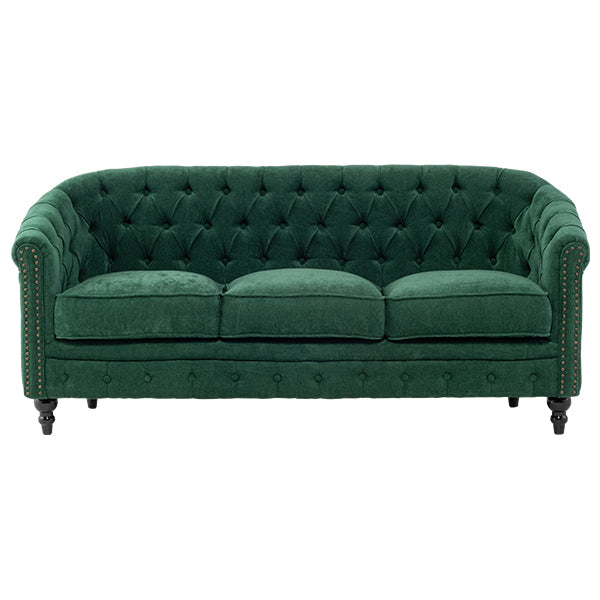 グリーンファブリックコンパクトチェスターフィールドラウンジ3シーターソファ　VINCENT