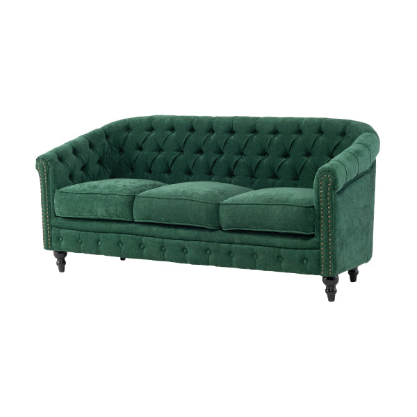 グリーンファブリックコンパクトチェスターフィールドラウンジ3シーターソファ　VINCENT