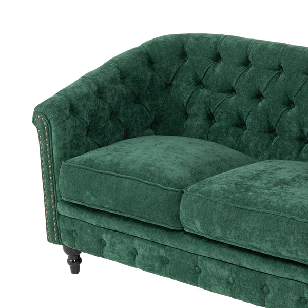 グリーンファブリックコンパクトチェスターフィールドラウンジ3シーターソファ　VINCENT