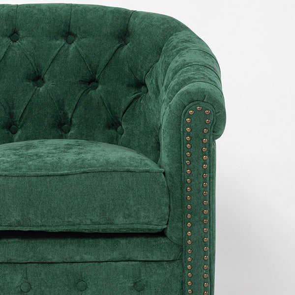 グリーンファブリックコンパクトチェスターフィールドラウンジ3シーターソファ　VINCENT