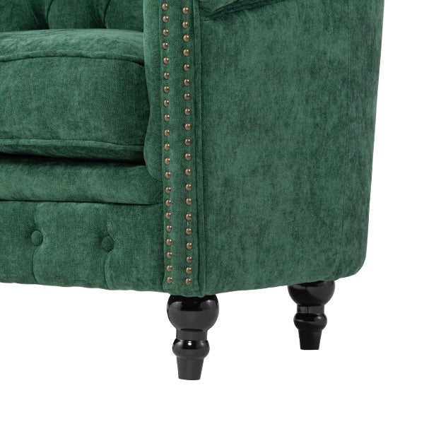 グリーンファブリックコンパクトチェスターフィールドラウンジ3シーターソファ　VINCENT