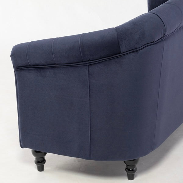 ネイビーブルーファブリックコンパクトチェスターフィールドラウンジ3シーターソファ　VINCENT