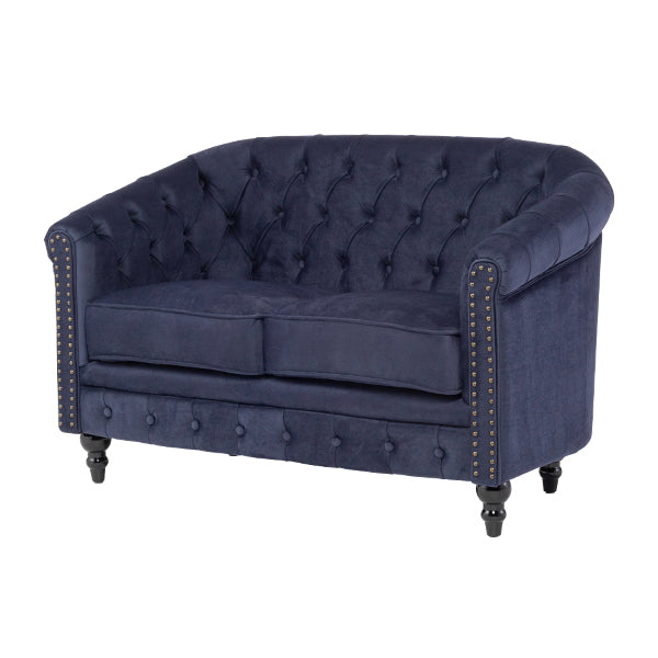 ネイビーブルーファブリックコンパクトチェスターフィールドラウンジ2シーターソファ　VINCENT