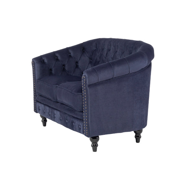 ネイビーブルーファブリックコンパクトチェスターフィールドラウンジ2シーターソファ　VINCENT