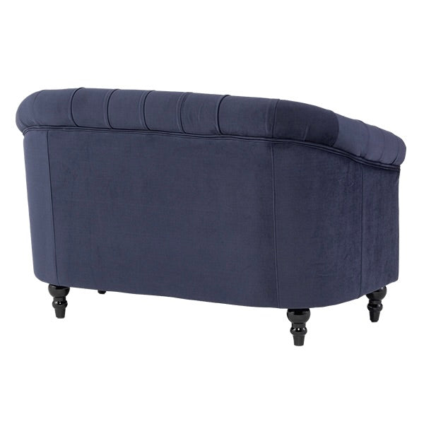 ネイビーブルーファブリックコンパクトチェスターフィールドラウンジ2シーターソファ　VINCENT
