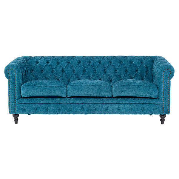 ブルーファブリックコンパクトチェスターフィールド3シーターソファ　VINCENT