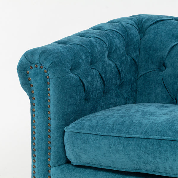 ブルーファブリックコンパクトチェスターフィールド3シーターソファ　VINCENT