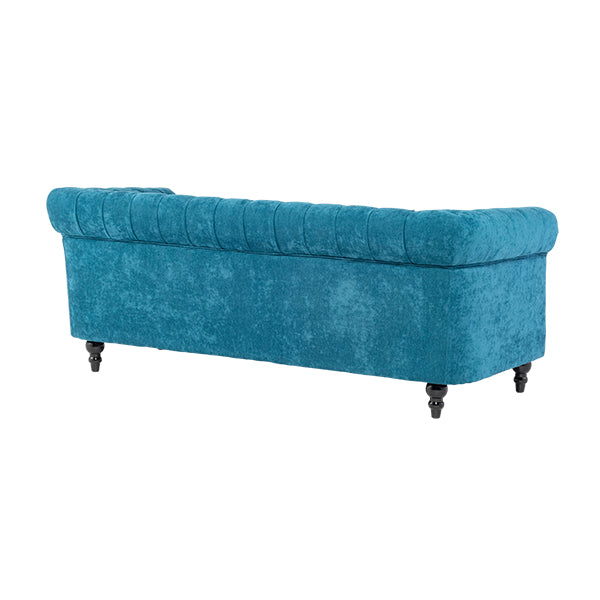 ブルーファブリックコンパクトチェスターフィールド3シーターソファ　VINCENT