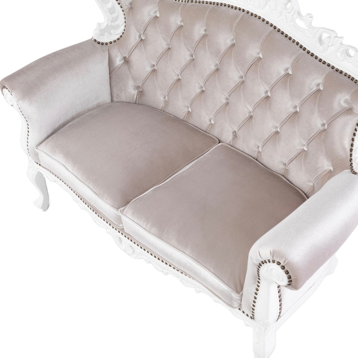 アンティークホワイトフレームイタリアンロコココンパクト2シーターソファ　Symphonyシリーズ