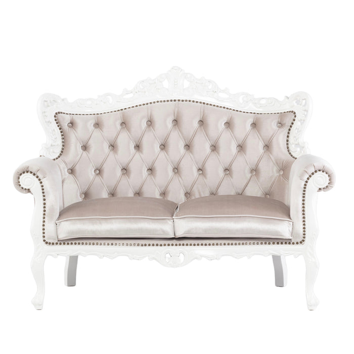 アンティークホワイトフレームイタリアンロコココンパクト2シーターソファ　Symphonyシリーズ