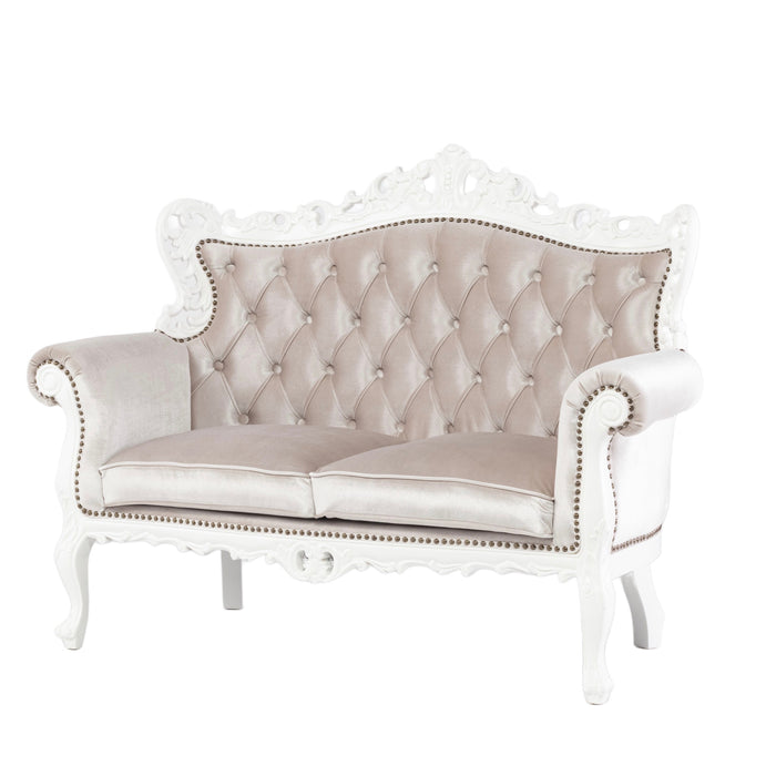 アンティークホワイトフレームイタリアンロコココンパクト2シーターソファ　Symphonyシリーズ