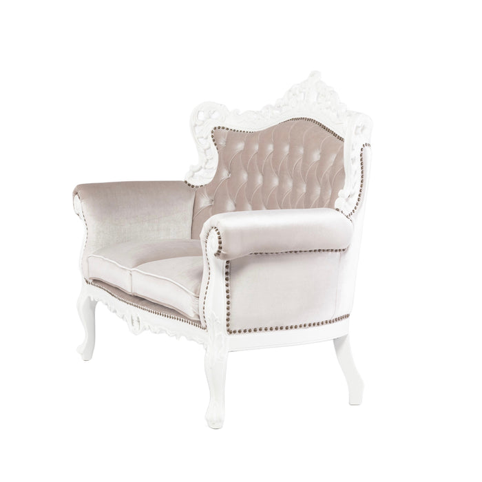 アンティークホワイトフレームイタリアンロコココンパクト2シーターソファ　Symphonyシリーズ