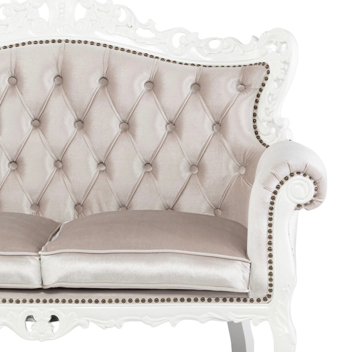 アンティークホワイトフレームイタリアンロコココンパクト2シーターソファ　Symphonyシリーズ