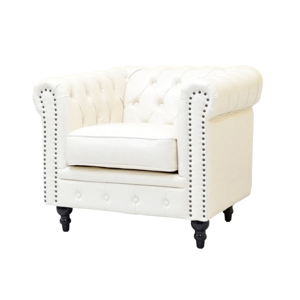 オフホワイトPUレザーコンパクトチェスターフィールドシングルソファ　VINCENT(ヴィンセント)