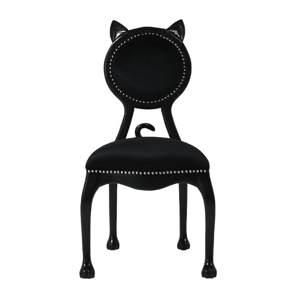 「黒猫椅子」ブラックベルベットキャットシングルチェア